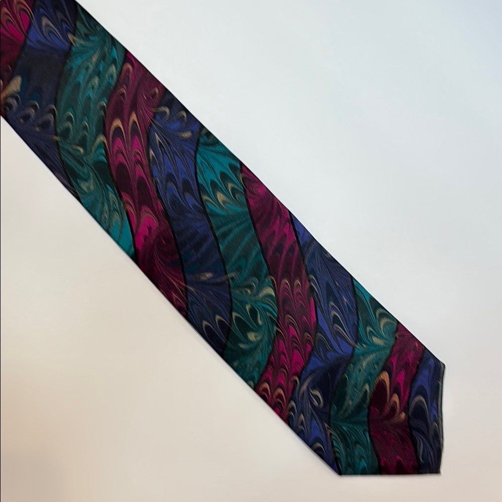 Deal Rivellino Red & Blue Wavy Striped Tie multicolored 60 x 3.75 tall silk